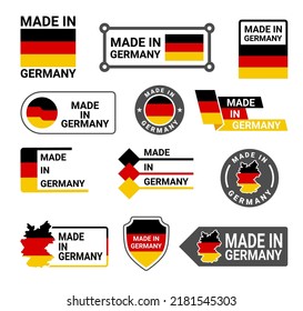 Realizado en Alemania de la colección de insignias vectorial de ilustración plana. Etiqueta de garantía de calidad con bandera alemana. Identificación original de marca de marca de garantía de producto premium de insignia comercial