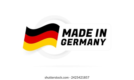 Diseño de insignia hecho en Alemania. Etiqueta con bandera alemana. La marca del país de fabricación. Emblema para el producto. Ilustración vectorial.