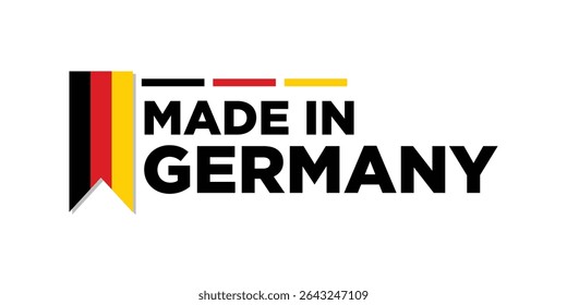 Made in Germany badge design. Label with German flag ribbon. The mark of the manufacture country. Emblem for product.