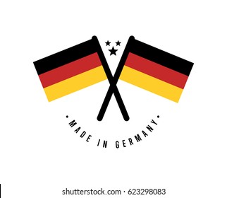 Made in Germany certificate element for products vector illustration isolated on white background. Exporting sticker with crossing deutsch flags