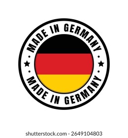 Made in Germany Circle Badge with Flat Flag Colors on White Background, Vector Symbol EPS10 for Print and Product Labeling.