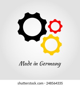 "Made in Germany" design. Gears in German flag's colors