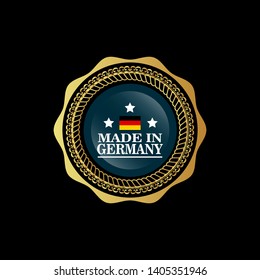 Made in Germany emblem. Golden Badge with germany flag and white text.