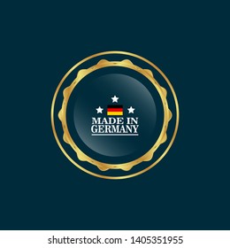 Made in Germany emblem. Golden Badge with germany flag and white text.