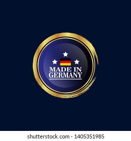 Made in Germany emblem. Golden Badge with germany flag and white text.