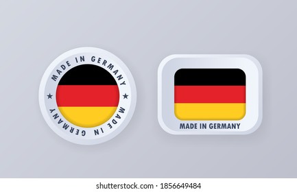 Made in Germany. Germany made. Germany emblem, label, sign, button, badge in 3d style. German flag. Germany symbol. Vector illustration. EPS10