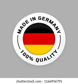 Made in Germany label in circle frame. Vector isolated German flag icon for premium quality logo badge