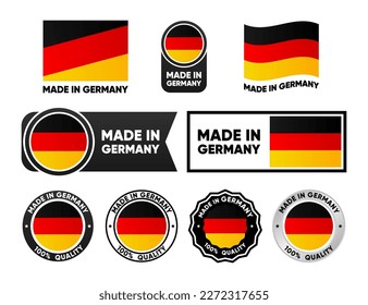 Made in Germany label collection. Set of flat isolated stamp made in Germany. 100 percent quality. Quality assurance concept. Vector illustration.