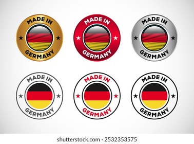 Made in Germany label icon with flag. Icon set for business, badge, seal, sticker, logo, and symbol