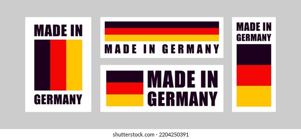 Made in Germany label set.  Made in Germany stamp. Big set of label, stickers, pointer, badge, symbol and page curl with German flag icon on design element. Collection vector illustration.