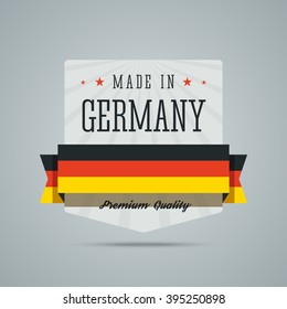 Made in Germany label. Vector badge with german flag, ribbon, stars. 