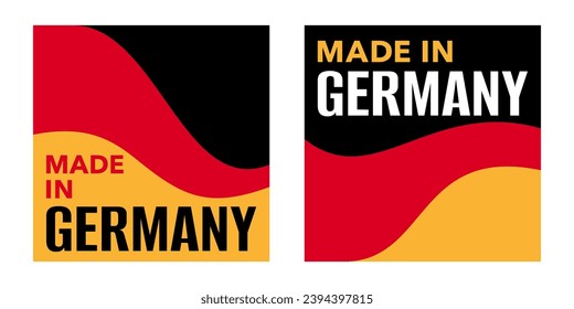 Made in Germany label - warranty and quality production sticker with national German flag - black red yellow. Square vector badge