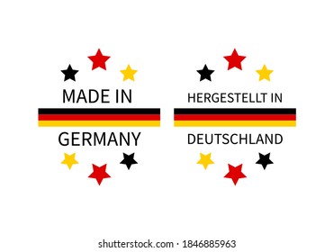 Made in Germany labels (in English and in German languages). Quality mark vector icon. Perfect for logo design, tags, badges, stickers, emblem, product package, etc.