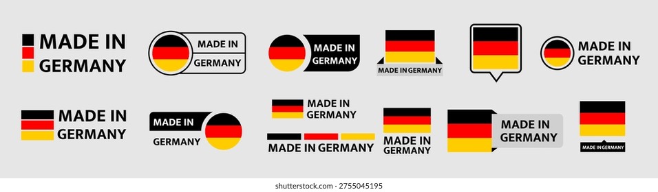 Made in Germany Labels Set - German Flag Badges and Stickers Collection Vector Illustration