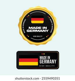 Made in Germany labels. Made in Germany stamp, sticker with German flag. German made stickers. German Product Emblem