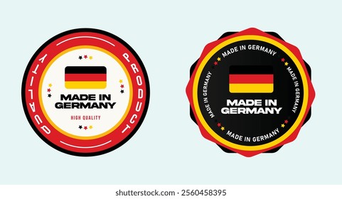 Made in Germany labels. Made in Germany stamp, sticker with German flag. German made stickers. German Product Emblem