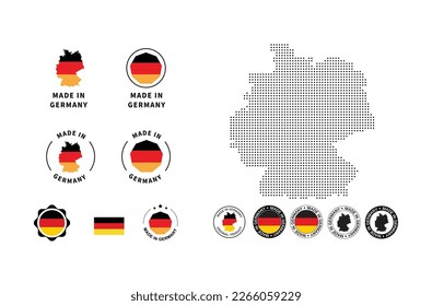 Made in Germany. Germany map dots design, Big set of label, stickers, pointers, badges, symbol,s and page curl with German flag icon on design element.