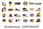 Made in Germany. Mega set of logos, labels, stickers, pointer, badge, symbol and page curl with German flag icon on design element. Collection vector illustration. Isolated on white background.