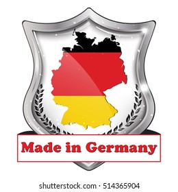 Made in Germany, Premium Quality - shield shape icon with the map and flag of Germany