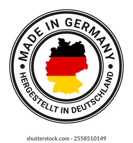 Made In Germany round stamp sticker with German Map Shaped Flag vector illustration