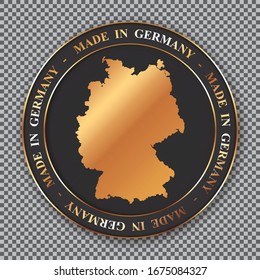 MADE IN GERMANY - round vector banner with golden map of Germany on black background