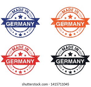 Made in the Germany rubber stamp icon isolated on white background. Manufactured or Produced in Federal Republic of Germany label (Deutschland, FRG). Vector illustration 