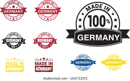 Made in the Germany rubber stamp icon isolated on white background. Manufactured or Produced in Federal Republic of Germany label (Deutschland, FRG). Vector illustration 