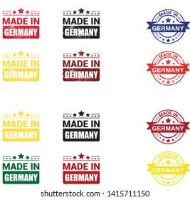 Made in the Germany rubber stamp icon isolated on white background. Manufactured or Produced in Federal Republic of Germany label (Deutschland, FRG). Vector illustration 