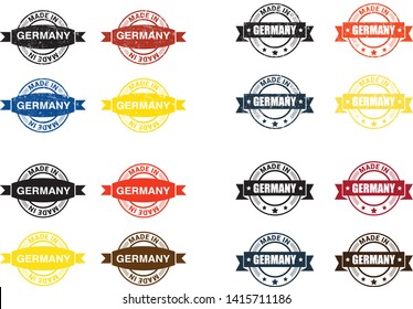 Made in the Germany rubber stamp icon isolated on white background. Manufactured or Produced in Federal Republic of Germany label (Deutschland, FRG). Vector illustration 