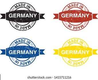 Made in the Germany rubber stamp icon isolated on white background. Manufactured or Produced in Federal Republic of Germany label (Deutschland, FRG). Vector illustration 