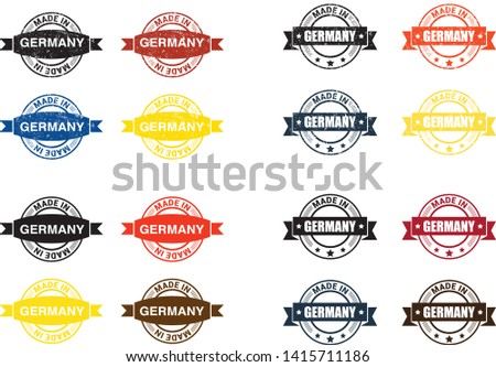 Made in the Germany rubber stamp icon isolated on white background. Manufactured or Produced in Federal Republic of Germany label (Deutschland, FRG). Vector illustration 