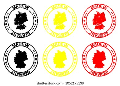 Made in Germany - rubber stamp - vector, Germany map pattern - black, yellow and red