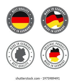 Made in Germany - set of labels, stamps, badges, with the Germany map and flag. Best quality. Original product. Vector illustration