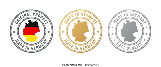 Made in Germany - set of stamps with map and flag. Best quality. Original product. Vector illustration