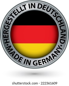 Made in Germany silver label with flag, vector illustration