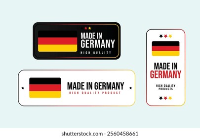 Made in Germany stamp, sticker with German flag. German made stickers. German Product Emblem