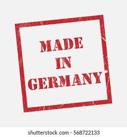 made in Germany text rubber seal stamp watermark. Caption inside rounded rectangular banner with grunge design and dirty texture. Slanted vector ink sticker on paper background.