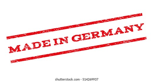 Made In Germany watermark stamp. Text tag between parallel lines with grunge design style. Rubber seal stamp with dirty texture. Vector red color ink imprint on a white background.