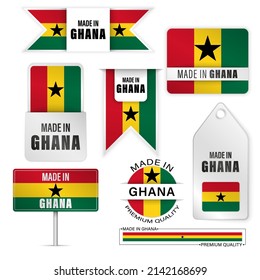 Made in Ghana graphics and labels set. Some elements of impact for the use you want to make of it.