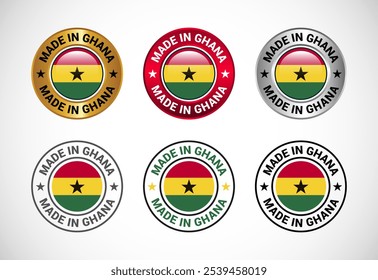 Made in Ghana label icon with flag. Icon set for business, badge, seal, sticker, logo, and symbol