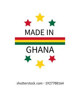 Made in Ghana label. Quality mark vector icon isolated on white. Perfect for logo design, tags, badges, stickers, emblem, product package, etc.