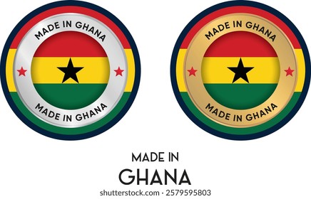 Made in Ghana. Premium labels, stickers, pointer, badge and symbol of Ghana flag icon. Collection vector illustration