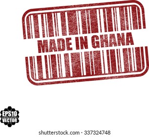 Made in Ghana - red barcode grunge rubber stamp design isolated on white background. Vintage texture. Vector illustration