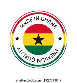 Made in Ghana round label. Quality mark vector icon isolated on white. Perfect for logo design, tags, badges, stickers, emblem, product package, etc.