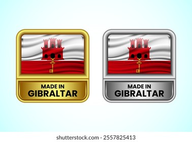 Made in Gibraltar label icon in gold and silver color. Flag icon set for business