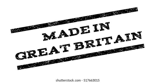 Made In Great Britain watermark stamp. Text caption between parallel lines with grunge design style. Rubber seal stamp with dirty texture. Vector black color ink imprint on a white background.