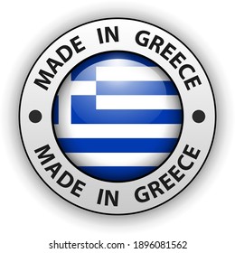 Icono 3D hecho en Grecia, botón brillante vectorial.