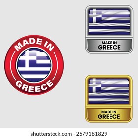 Made in Greece  icon set isolated on Gray background.  Greece product label