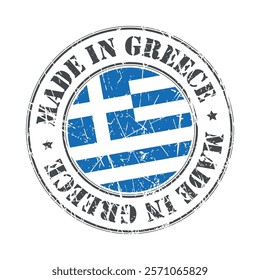 Made in Greece stamp scratched flag badge logo vector illustration