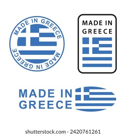 Made in Greece stamp set, isolated on white background, vector illustration.